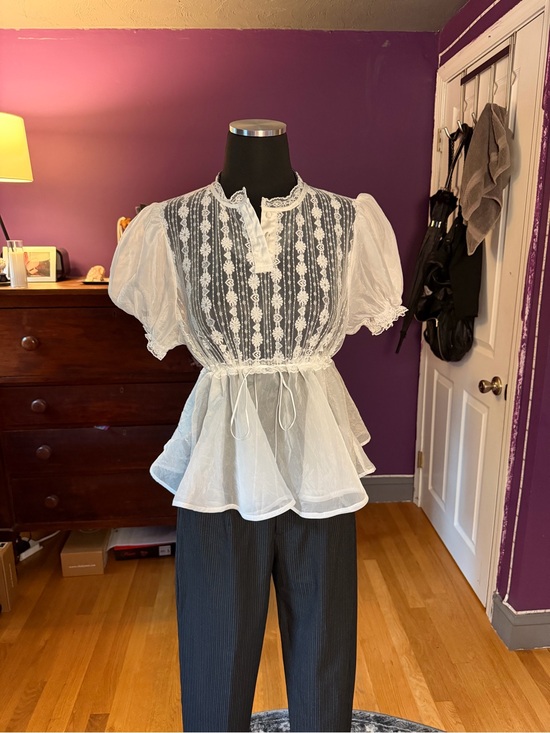 Dolls Kill Tops - Current Mood Screenshot This White Lace Peplum Blouse with Puff Sleeves